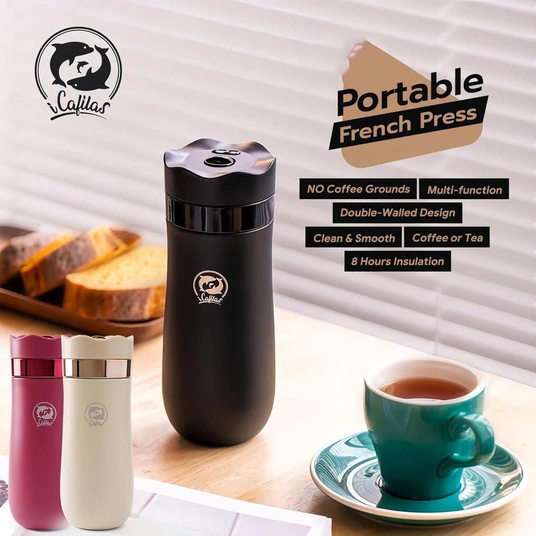 i Cafilas 2-in-1 Edelstahl Thermosbecher mit French Press - 350/500ml, Isolierter Reisekaffeebecher,