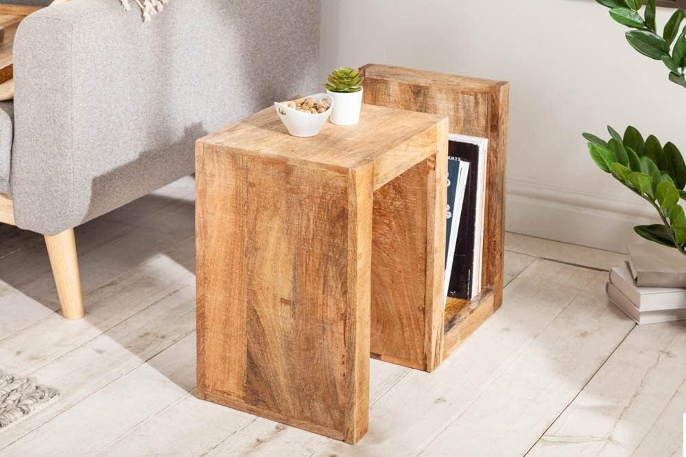 riess-ambiente.de Massiver Beistelltisch S 60cm Mango Massivholz variabel stellbar Handarbeit Holzti
