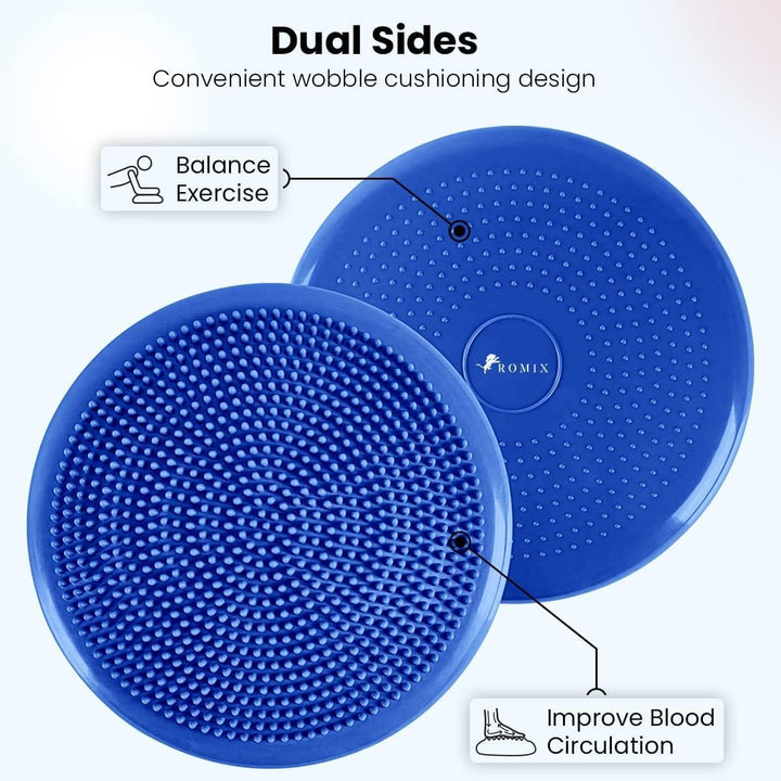 ROMIX Balancekissen, Premium 33cm Durchmesser Anti-Burst Luftkissen inkl. Pumpe, Wobble Board Ballsi