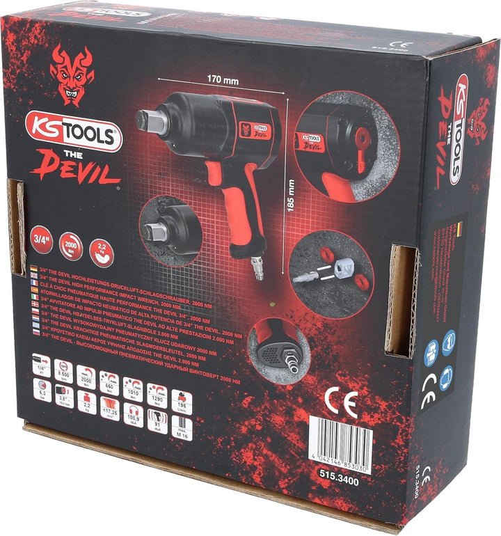 KS Tools 515.3400 3/4" THE DEVIL Hochleistungs-Druckluft-Schlagschrauber, 2000Nm Single, Single