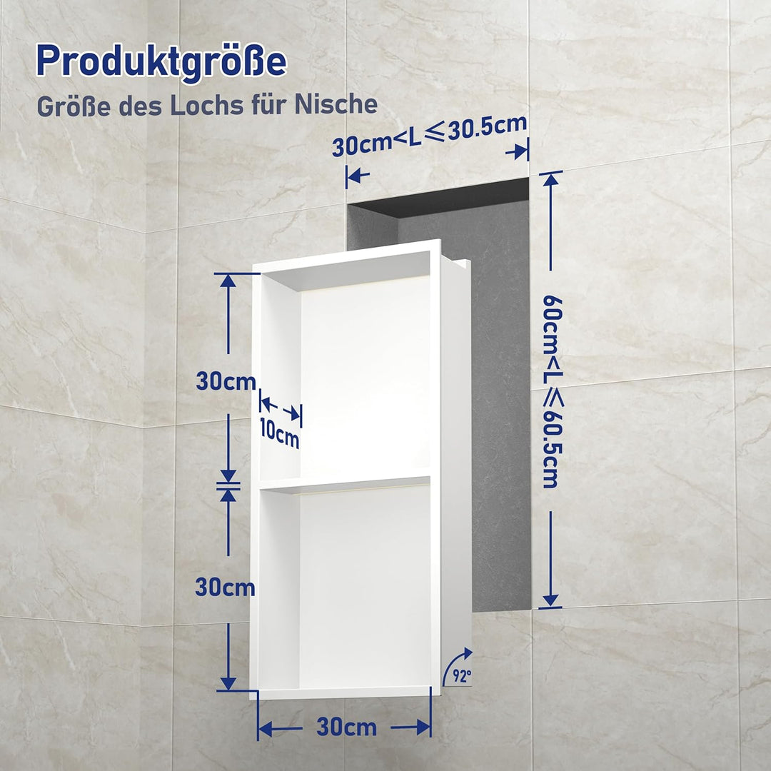 Wandnische Dusche Edelstahl mit LED, Unterputz Duschregal, Zweilagige Wandnische Bad Nische Duschnis