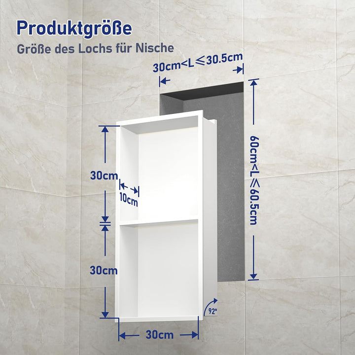 Wandnische Dusche Edelstahl mit LED, Unterputz Duschregal, Zweilagige Wandnische Bad Nische Duschnis