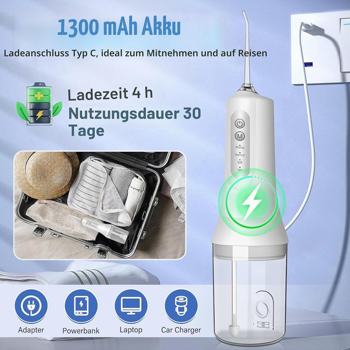 Munddusche Kabellos, Elektrische Zahnreiniger IPX7 Wasserdicht, Zahndusche 4 Modi 4 Düsen, Water Flo