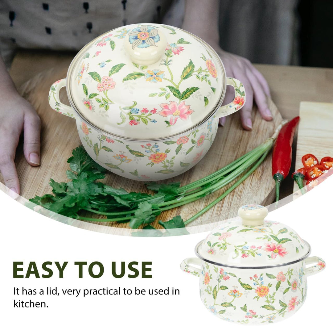 Enamel Suppentopf Retro Kochtopf 1 Stück für Induktion und Gas Praktisch Stew Pot Mit Komfortablem G