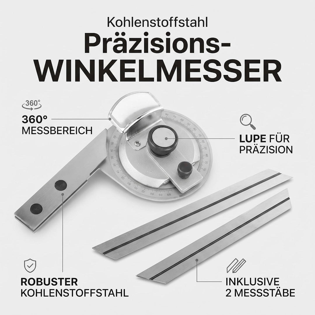 Universal-Winkelmesser für Winkelschrägen aus 360 ° Kohlenstoffstahl, mit Lupe, hochpräzises Winkelm