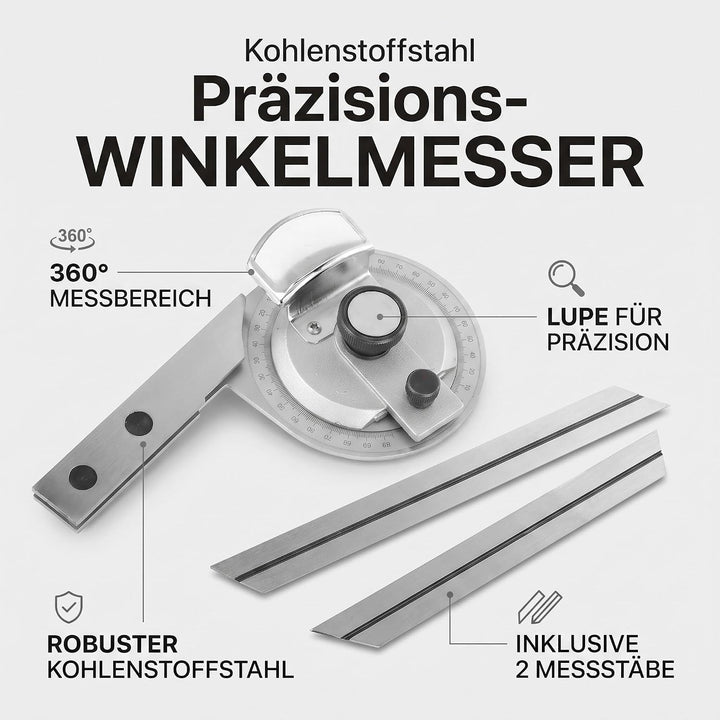 Universal-Winkelmesser für Winkelschrägen aus 360 ° Kohlenstoffstahl, mit Lupe, hochpräzises Winkelm