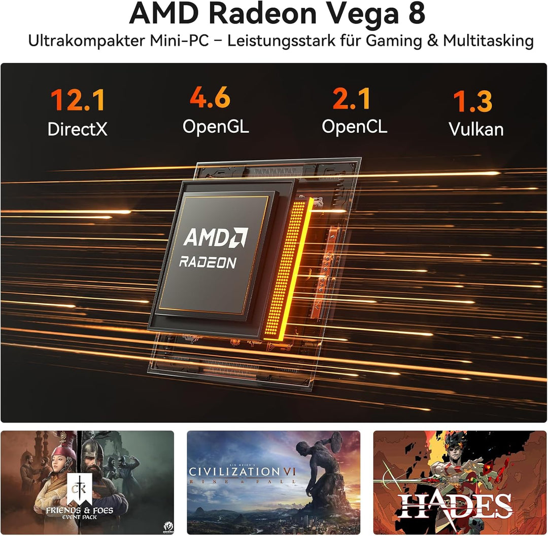 GEEKOM A6 Mini PC, AMD Ryzen 7 6800H (bis 4.7GHz), 16GB DDR5 RAM 512GB SSD, Mini Computer für Homeof