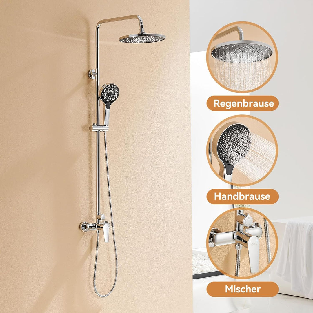 Duscharmatur Komplettset, Auralum Regendusche mit Armatur Höhenverstellbar 1-1,39m, Duschamaturenset
