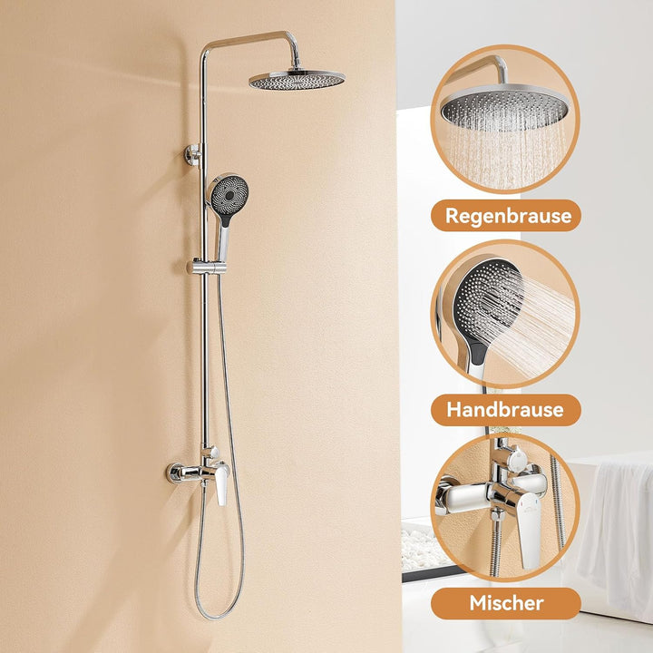 Duscharmatur Komplettset, Auralum Regendusche mit Armatur Höhenverstellbar 1-1,39m, Duschamaturenset