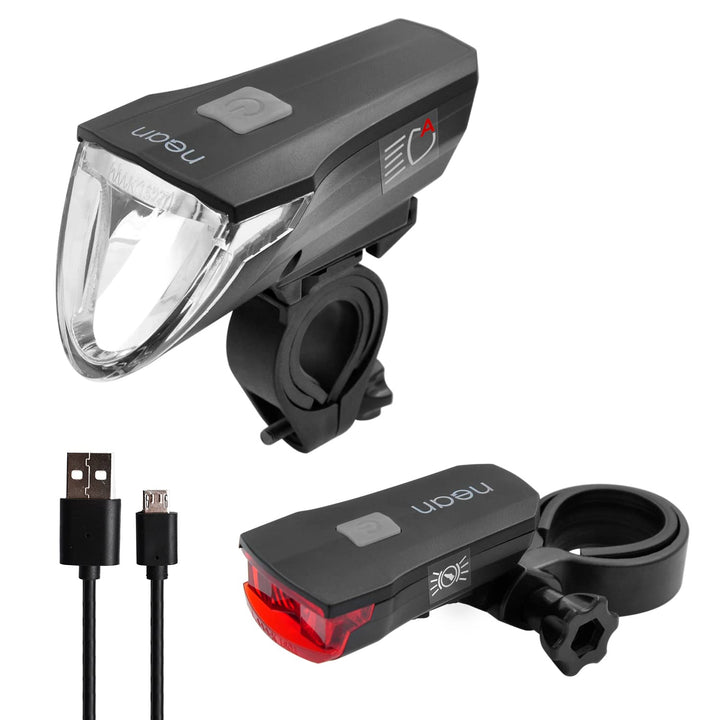 nean CREE LED Akku Fahrradlicht Beleuchtungsset mit Lichtautomatik und Bremslicht, 60 LUX, 6 cd, StV