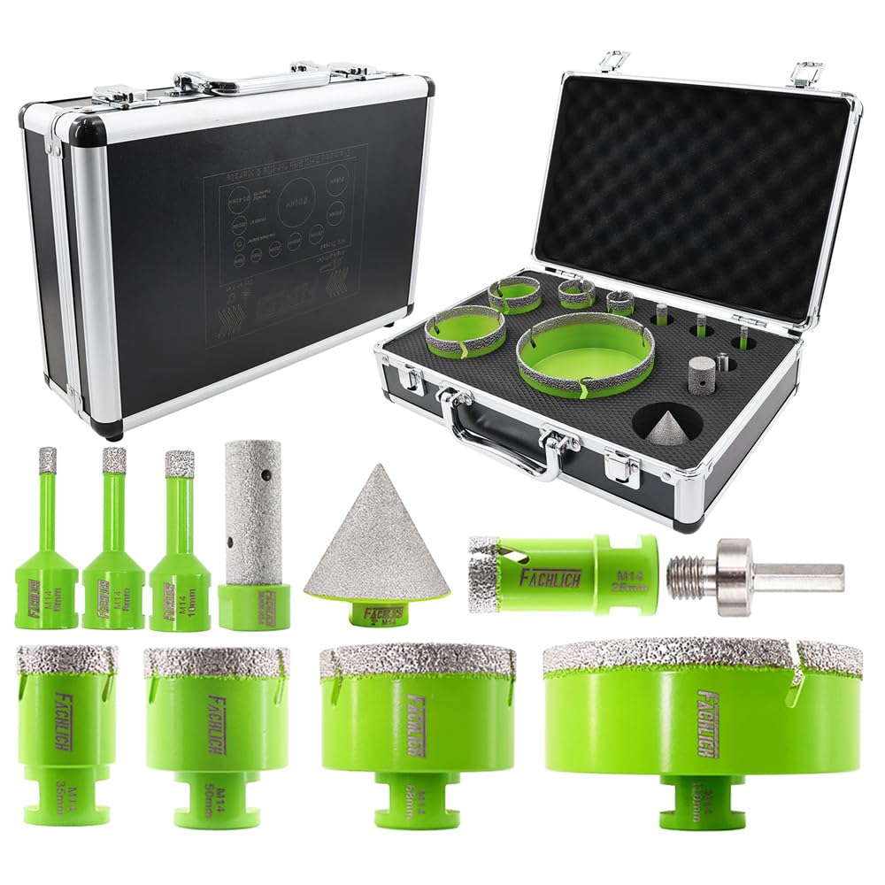 FACHLICH Diamant Fliesenbohrer Set 6/8/10/25/35/50/68/110MM 11 Stücke Diamant Lochsäge mit 20mm and