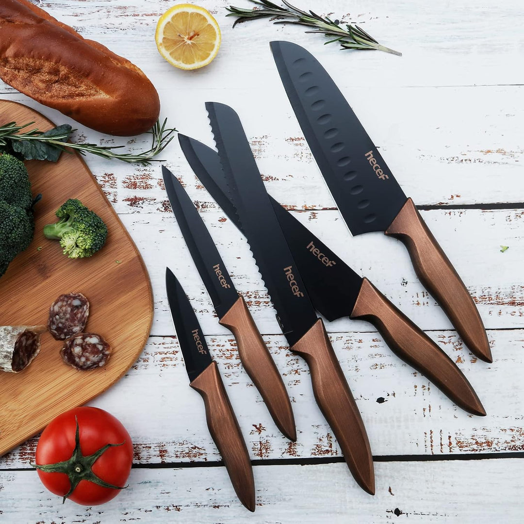 hecef Küchenmesser Set 5 Teilig, Professionelle Scharfe Kochmessersets, Messer-Set aus Edelstahl mit