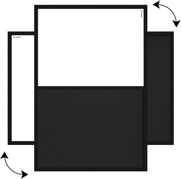 ALLboards Kombitafel 2 in 1 Magnettafel & Schwarz Kork-Pinnwand 90x60cm, Holzrahmen Schwarz lackiert