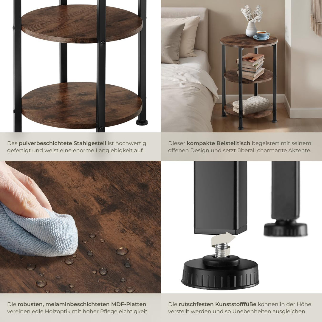 tectake Beistelltisch rund aus Holz und Metall, Industrie-Design, Couchtisch mit 3 Ebenen, für Wohnz