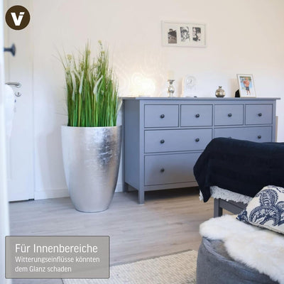 VIVANNO Pflanzkübel Pflanzgefäss Blumenkübel exklusiv Fiberglas Silber Opala - 72 x 52 cm