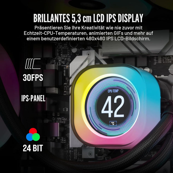 CORSAIR iCUE LINK H100i LCD-Flüssig-CPU-Kühler - 240mm AIO - QX120 RGB-Lüfter - 2,1" IPS-LCD-Bildsch