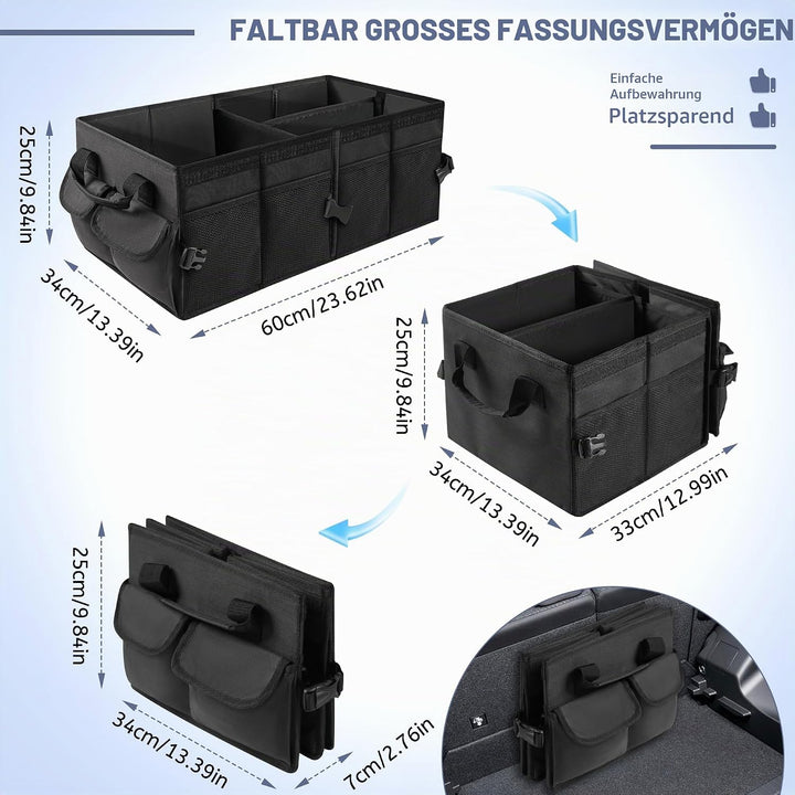 Kofferraum Organizer, faltbare Kofferraumtasche mit Deckel, Auto Kofferraum Organizer mit herausnehm