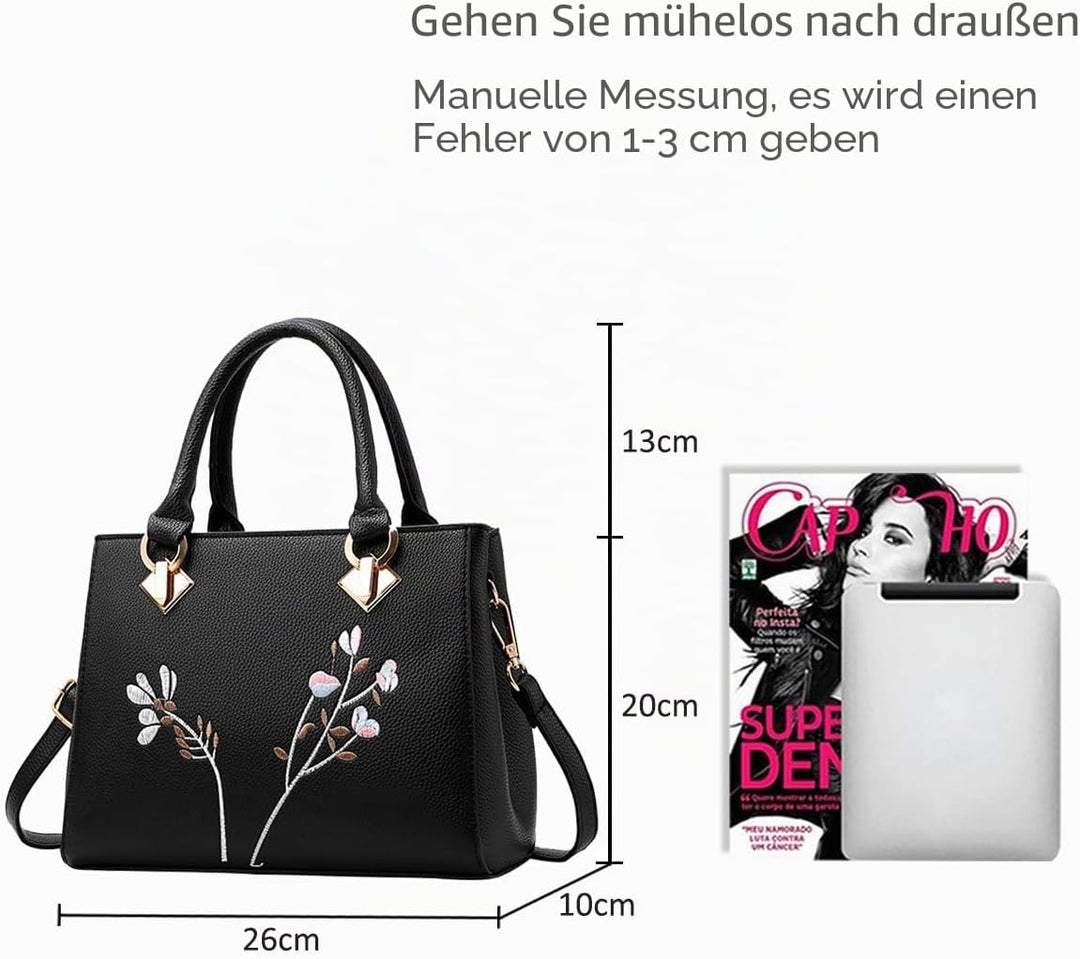 NICOLE &amp; DORIS Retro Women Top Handle Handbags Tote Purse Shoulder Bag Crossbody Bag PU Leather Schw