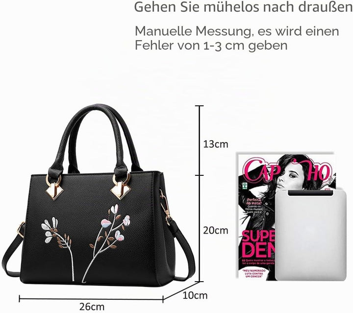 NICOLE &amp; DORIS Retro Women Top Handle Handbags Tote Purse Shoulder Bag Crossbody Bag PU Leather Schw