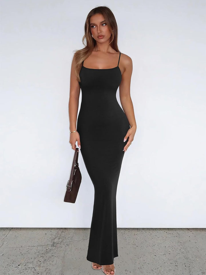 REORIA Damen Sexy Lounge Slip Langes Kleid Elegantes Hochzeitsgast ärmelloses rückenfreies Geripptes