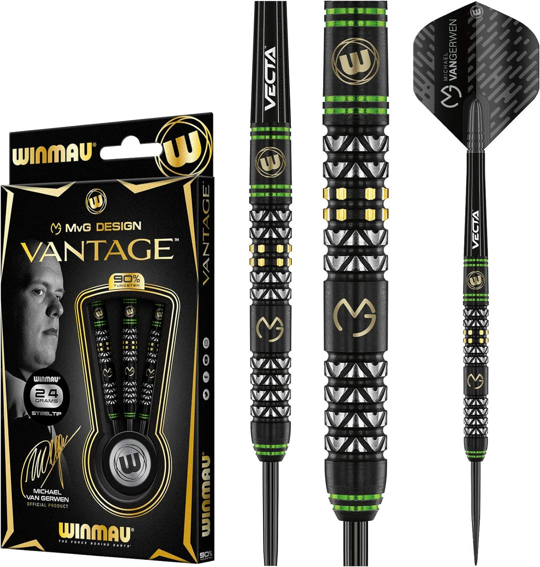 WINMAU Michael Van Gerwen MvG Vantage Tungsten Steeltip Darts Set 24 Gram with Prism Flights and Vec