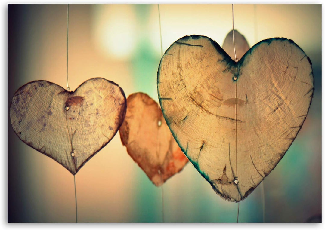 Feeby Leinwandbild 50x70 cm Bild Wandbild Wanddekoration Deko Kunstdruck Herzen Holz Love Liebe Abst