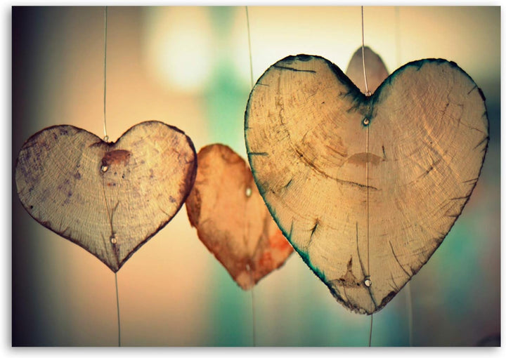 Feeby Leinwandbild 50x70 cm Bild Wandbild Wanddekoration Deko Kunstdruck Herzen Holz Love Liebe Abst