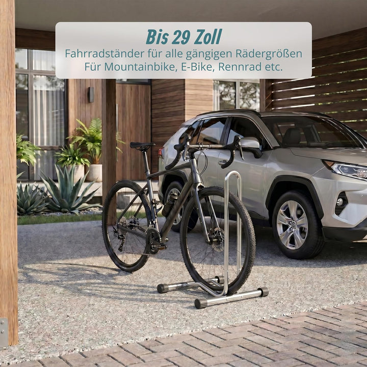 Relaxdays Fahrradständer, 29 Zoll, Reifenbreite bis 6,5 cm, Vorder- &amp; Hinterrad, Boden, 1 Fahrrad, R