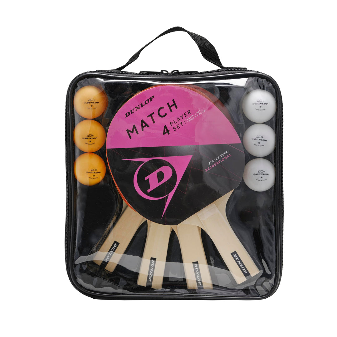 Dunlop Tischtennis Set Match 4 Player - 4 Schläger, 6 Bälle, Tasche & Netz
