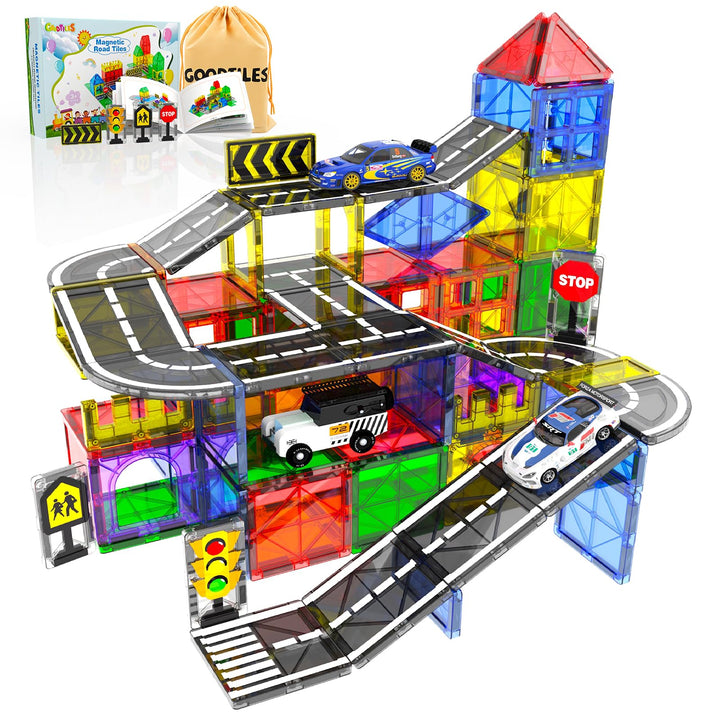 Magnetische Bausteine, Magnetic Tiles Blocks, 38 Teile Magnetbausteine Strasse, Magnete Kinder Baust