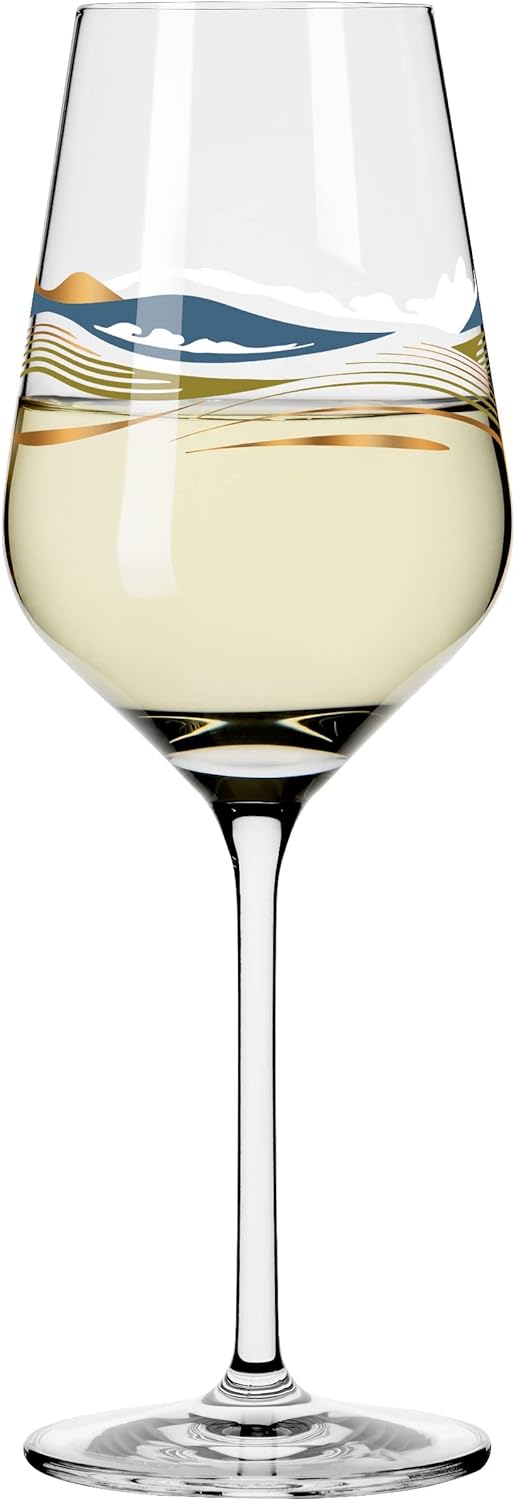 RITZENHOFF 3011007 Weissweinglas 300 ml - Serie Herzkristall Nr. 7 – mit Landschaftsmotiv in Roségol