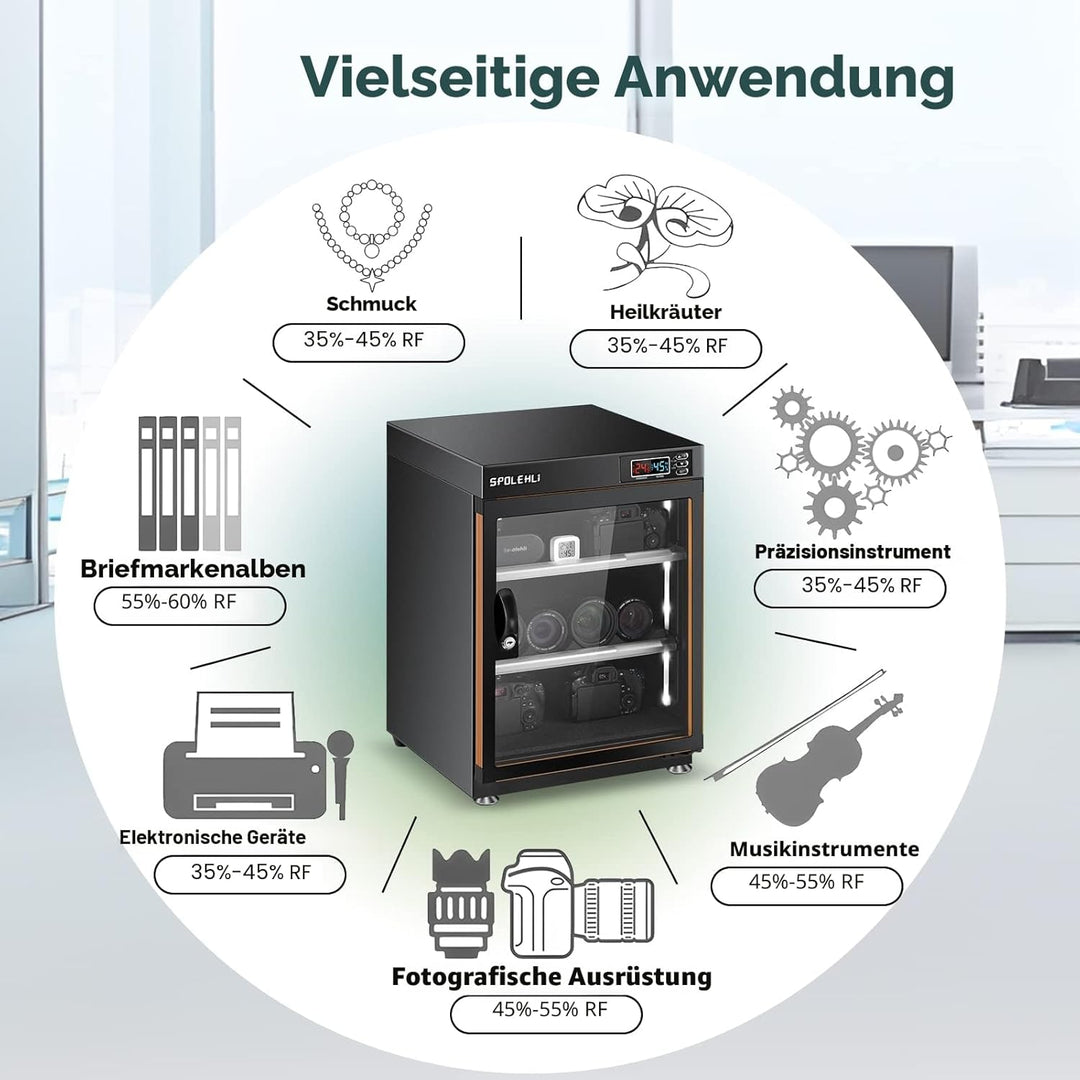 Spolehli Kamera Trockenschrank Digitaler Luftentfeuchter 70L Elektronische Trockenbox und energiespa