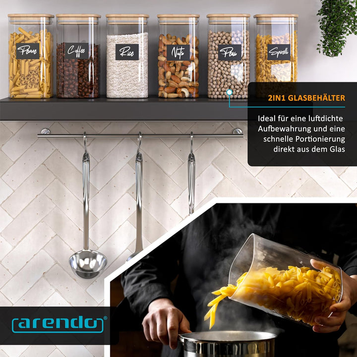 Arendo - Vorratsgläser mit Deckel - 6er Set - Behälter aus Glas – hitzebeständig – Vorratsdosen mit