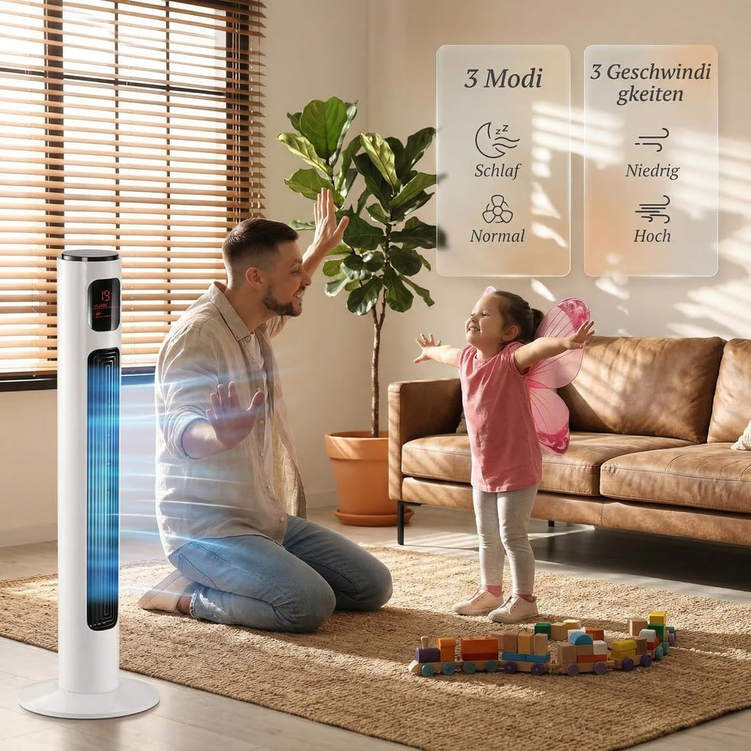 HOMCOM Turmventilator mit Fernbedienung, 96 cm Säulenventilator, 45 W Standventilator mit LED-Anzeig