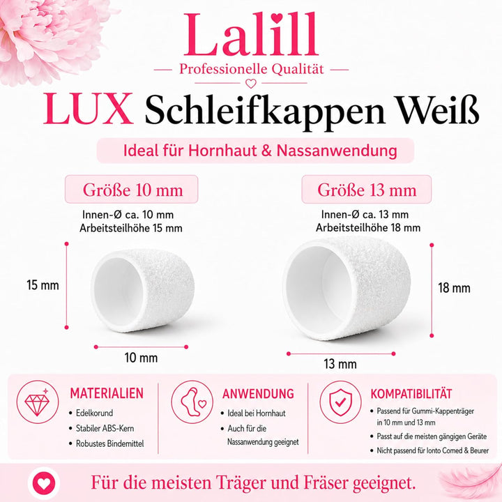 LALILL Schleifkappen LUX 50 Stück – weisse Fräskappen für Nagelfräser – Maniküre, Pediküre &amp; Podolog