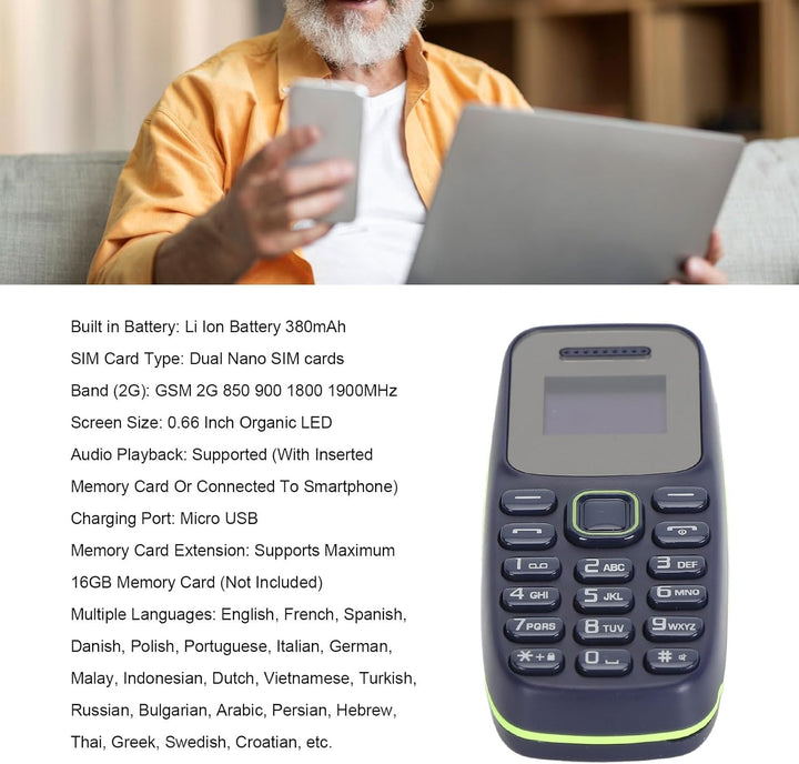 VGEBY Grossknopf-Handy, älteres Handy Entsperrt 2G GSM -Telefon 0,66 Zoll Dual-SIM GSM -Musik-Player
