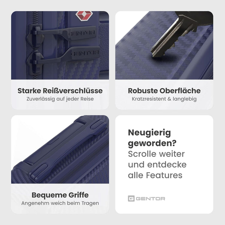 GENTOR Koffer 3er-Set Reisekoffer mit Rollen Carbonoptik 3-Teilig Hartschalenkoffer Trolley mit TSA-