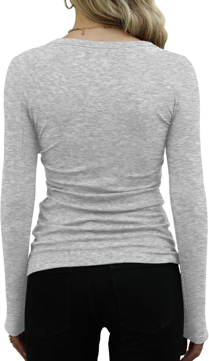 DUOEASE Langarmshirt Damen Rundhal Pullover Elegant Langarm Oberteile Rippshirt Tshirts Basic Tops B