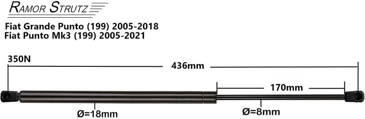 2x Gasfeder Dämpfer Heckklappe Kompatibel mit Fiat Punto mk3, Grande Punto 199 2005-2019. Gasdruckfe