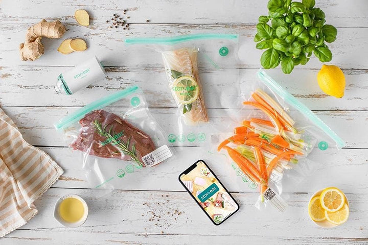 Mastrad – 1 Vakuumgarer-Set Stor'eat – Zusammensetzung 5 Beutel à 1,3 l + 5 Beutel à 3 l – 1 Vakuump
