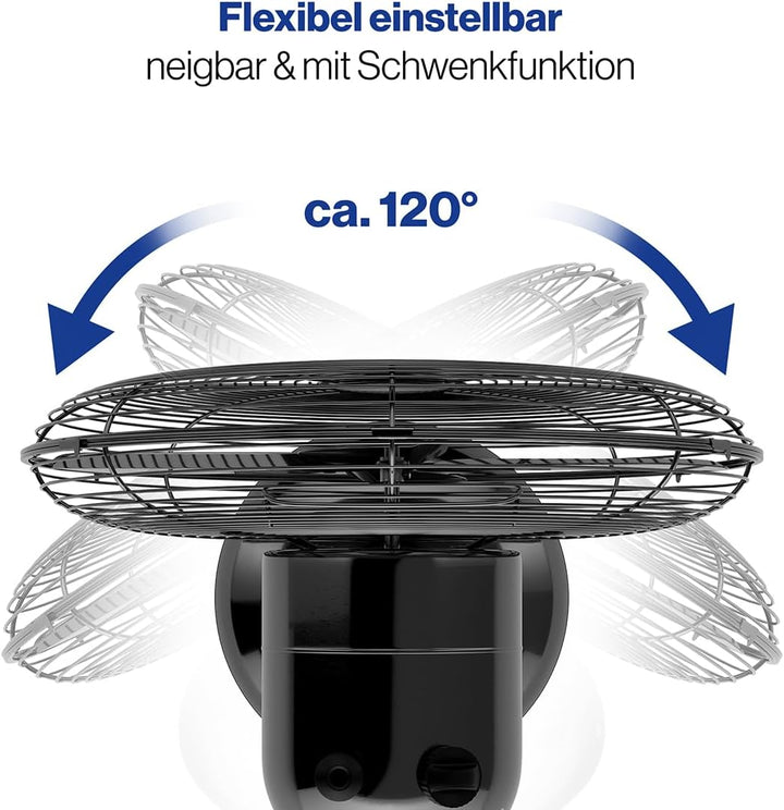 ProfiCare Ventilator mit Schwenkfunktion | Ventilator leise 3 Stufen | Ø 30 cm | Tischventilator 35W