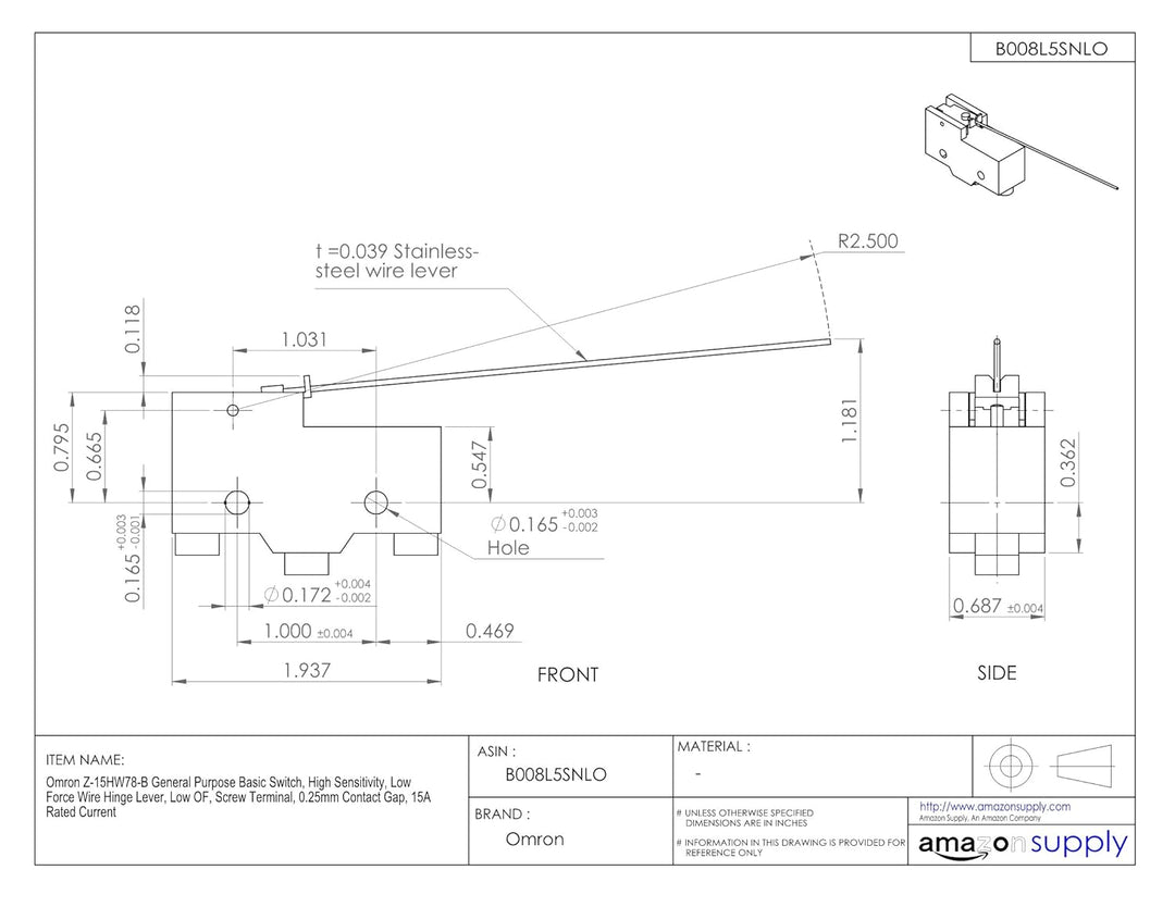Omron Final Carrera Ind. Industrie-Endlauf z15gw2bomi 15a 0,5 mm