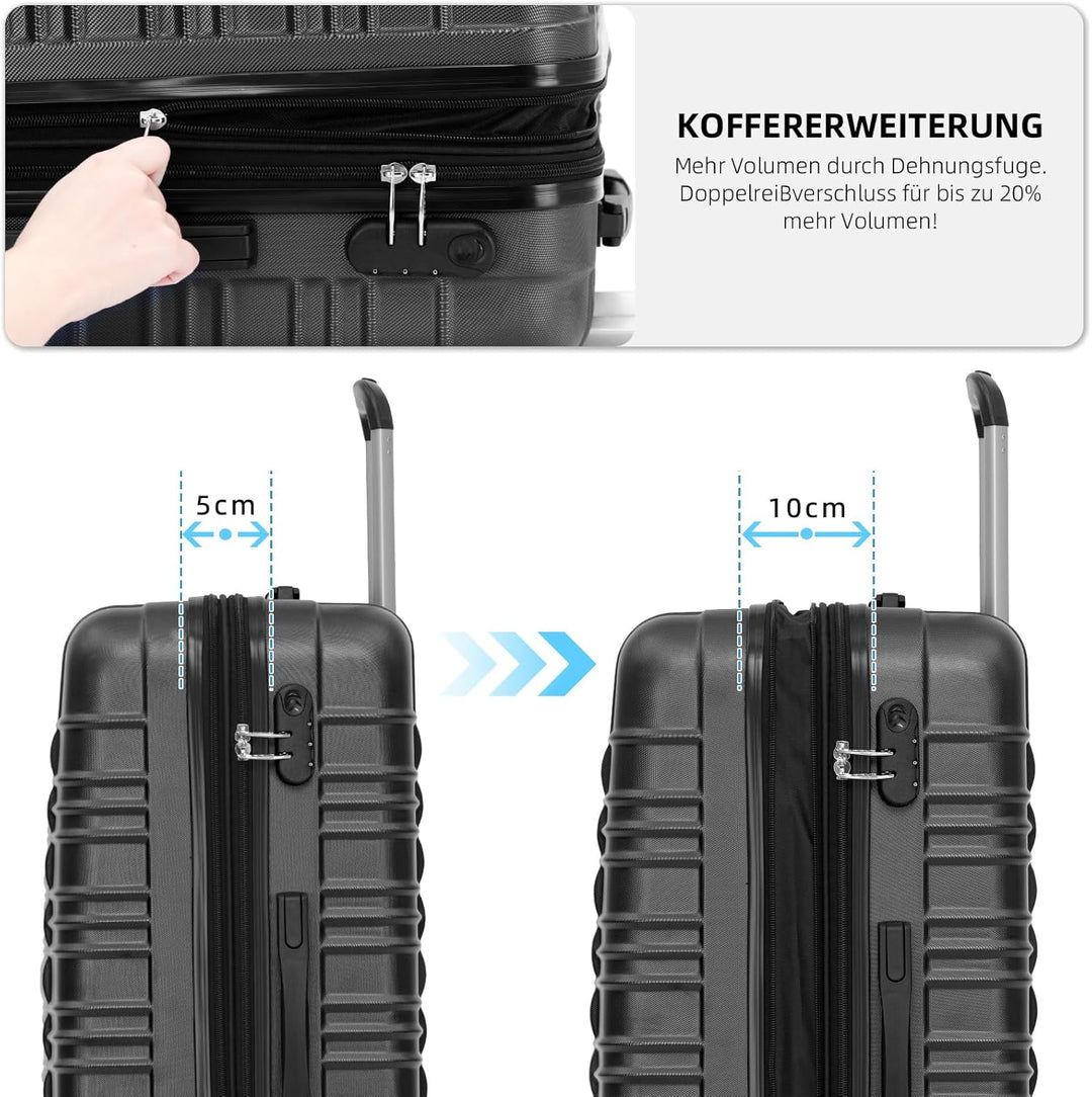 BEIBYE Hartschalen Koffer Trolley Rollkoffer Reisekoffer Zwillingsrollen Kofferset (Schwaz, Set) Sch