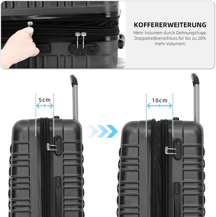 BEIBYE Zwillingsrollen Reisekoffer Koffer Trolleys Hartschale M-L-XL-Set (Schwarz, M) Schwarz M