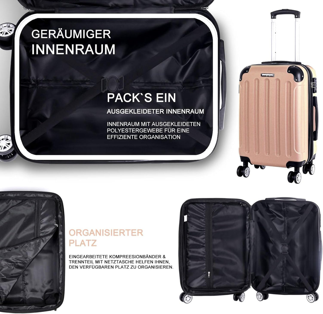 3er Kofferset - Robuste ABS- Hartschalenkoffer, TSA-Zahlenschloss, erweiterbare Kapazität - in M, L,