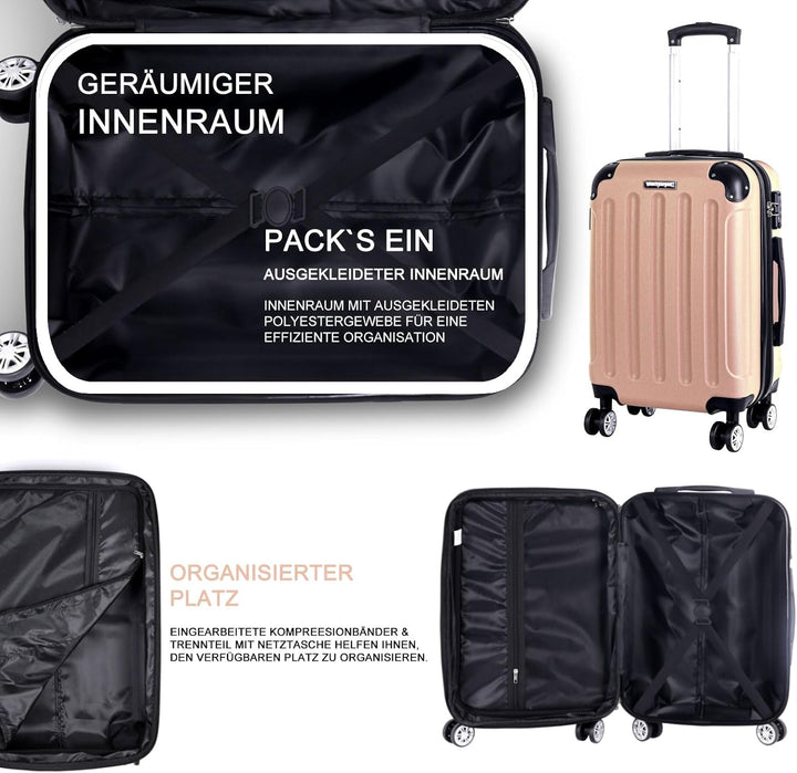 3er Kofferset - Robuste ABS- Hartschalenkoffer, TSA-Zahlenschloss, erweiterbare Kapazität - in M, L,