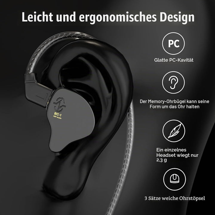 Yinyoo CCZ Melody IEM Ohrhörer,Kabelgebundene Gaming Earbuds mit Abnehmbares OFC Kabel für Smartphon