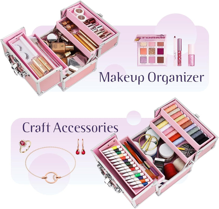 Kosmetikkoffer Schminkkoffer Leer Make up Koffer Abschliessbare Beauty Case Kosmetik Organizer mit S