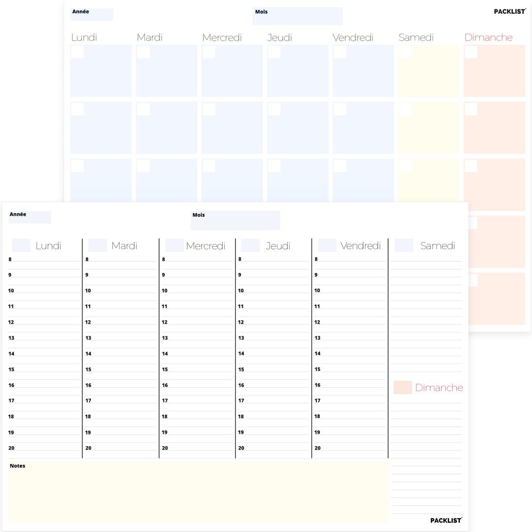PACKLIST Planning Semaine + Mensuel - Planificateur Hebdomadaire A4, Agenda Planner - Agenda To Do L