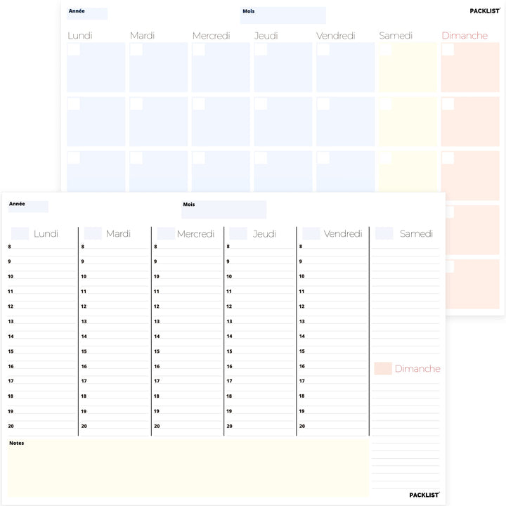 PACKLIST Planning Semaine + Mensuel - Planificateur Hebdomadaire A4, Agenda Planner - Agenda To Do L